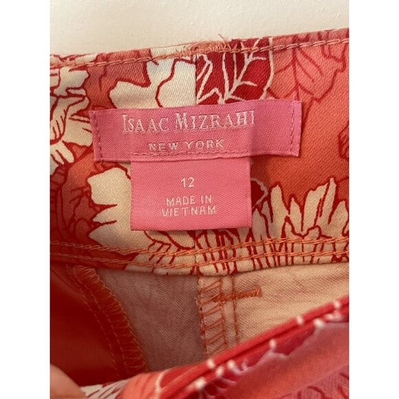 NWOT Isaac Mizrahi High Waist Tailored Floral Print Shorts Women 12 Tangerine - Picture 3 of 5